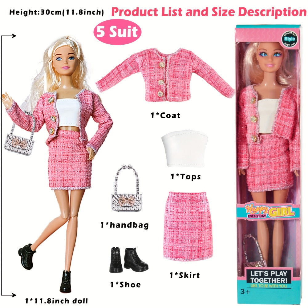 Fashion Doll Set 6 Pack 11.5 Inch Poseable Princess Dolls with Stylish Outfits Handbag Hat Crown Necklace Suitcase Individual Gift Box for Girls Kids Birthday Christmas
