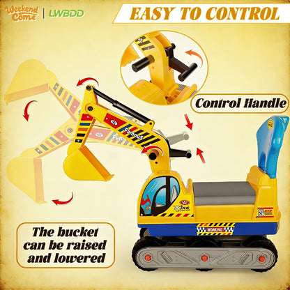 Ride-On Excavator Toy for Kids with Manual Digging Arm – Sit-In Construction Vehicle Scooter for Boys Girls Ages 3+ Outdoor Sandbox Digger Birthday Gift Supports up to 52.7 lbs