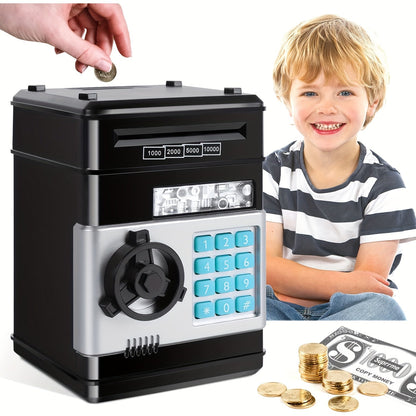 Electronic ATM Piggy Bank for Kids – Digital Coin & Cash Money Bank with Password Lock, Holds 600 Coins or 100 Bills, Fun Savings Bank Toy Gift for Boys & Girls, Black or Pink