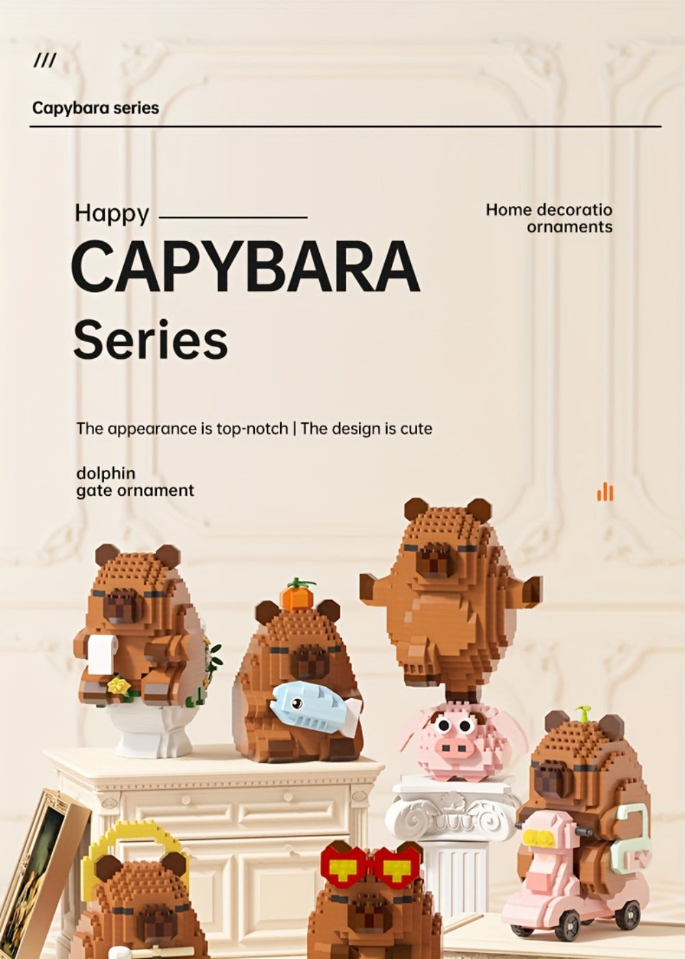 Capybara Micro Brick Building Set 562pcs Collector Edition – Miniature DIY Assembly Desk Decor Stress Relief Toy for Kids Teens Adults Capybara Lover Gift Birthday Easter Christmas Multiple Scenes