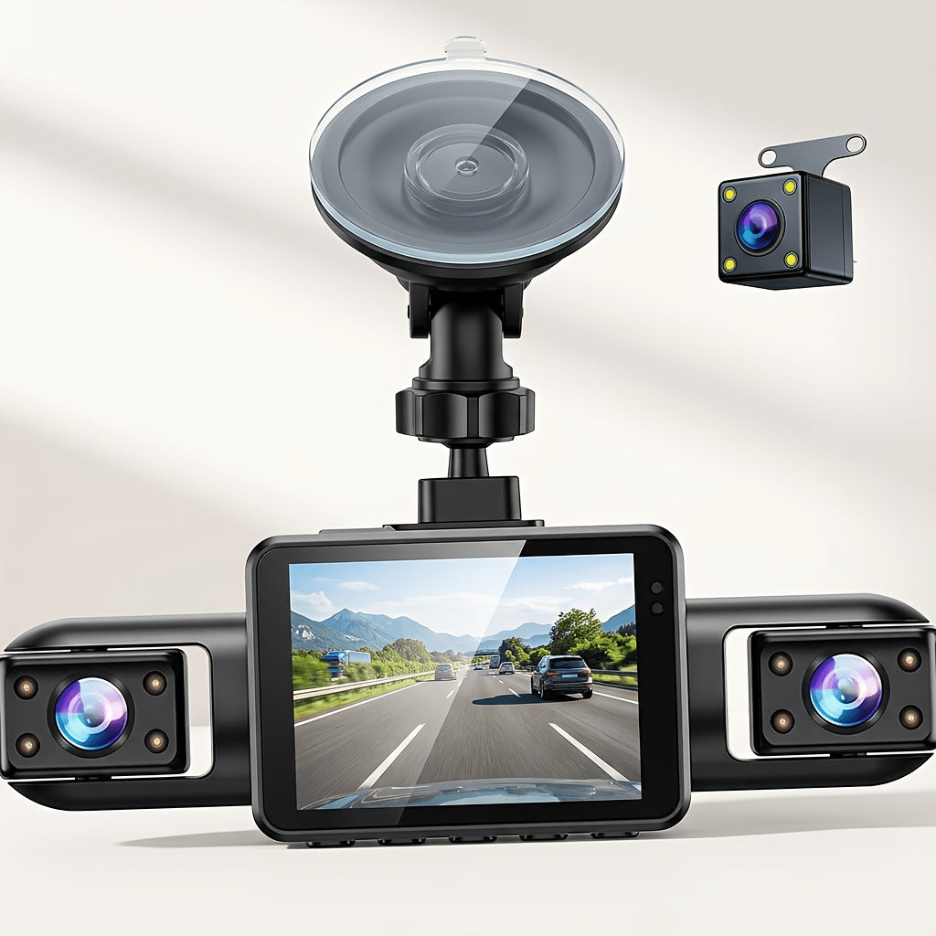 Multi-Angle Dash Cam with Four Lenses (Front, Rear, Left, Right), 1080P HD, Wide-Angle Lens, Night Vision, 24-Hour Parking Mode (Memory Card Not Included)