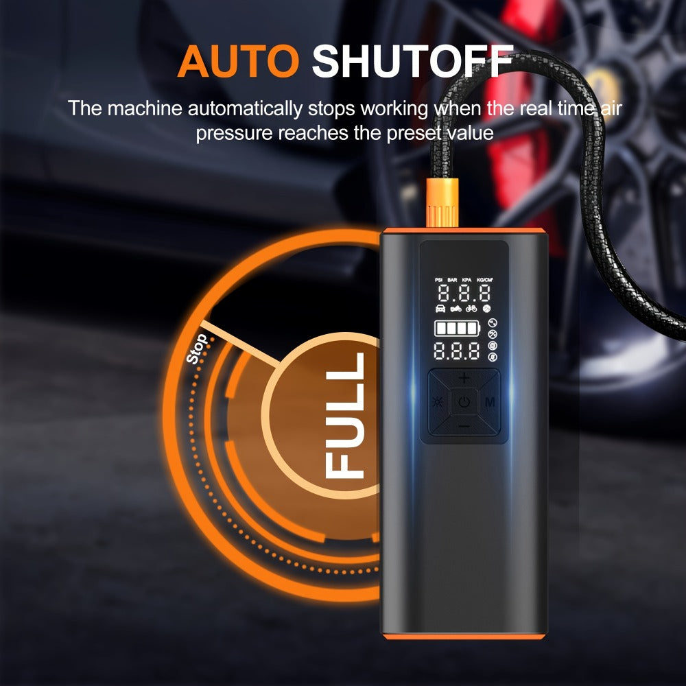 Portable Tire Inflator Air Compressor 150 PSI – Cordless Electric Air Pump with Digital Pressure Gauge, LED Light, USB-C Charging for Car, Motorcycle, Bicycle & Ball Inflation