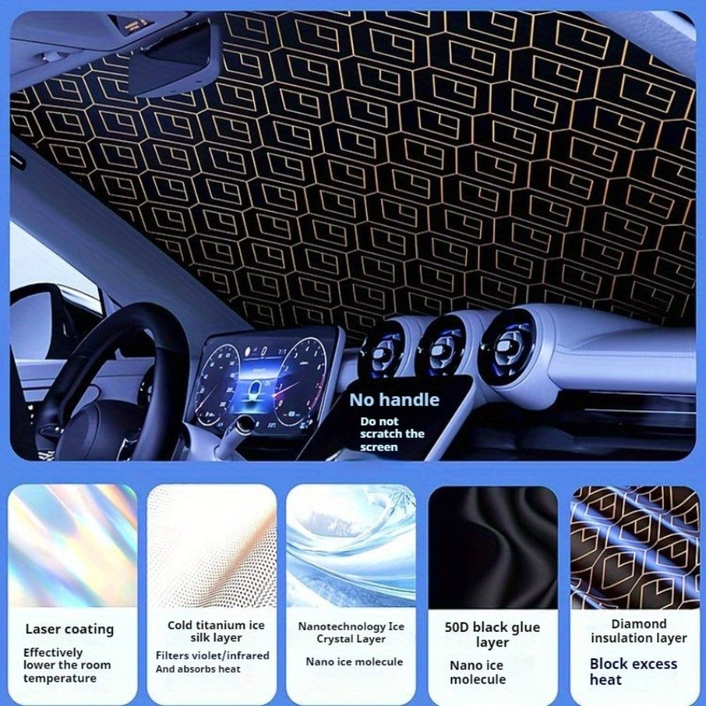 Laser Insulation Windshield Sunshade 5-Layer Thickened Front Window Heat Blocker Diamond Pattern Gold Black Fits All Vehicles Ford F150 Toyota Tundra Sienna UV Sun Protection Car Heat Shield