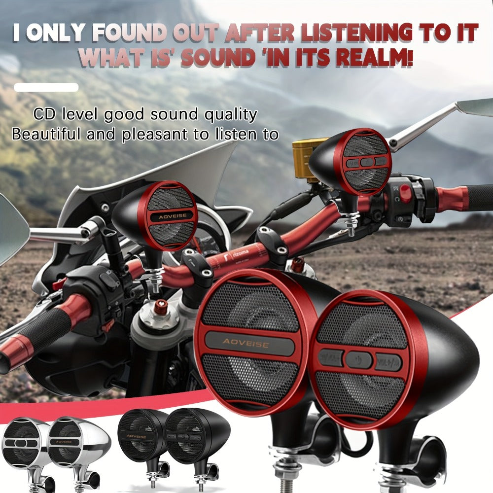 Motorcycle Bluetooth Stereo Speaker System with Built-In Amplifier – 3" Handlebar Mount Speakers, MP3 & USB, 12V, 20W×2 for ATV, Dirt Bike & Cruiser, Waterproof Radio Antenna, Black / Silver