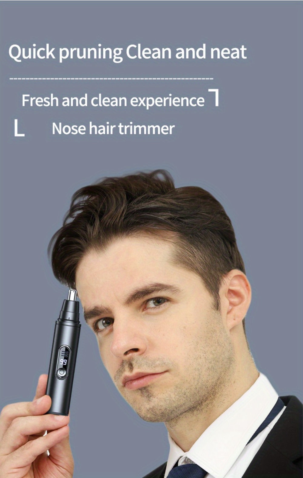 Nose Hair Trimmer Electric Painless 3-in-1 USB Rechargeable with LED Display – Trims Nose Ear Hair Eyebrows Waterproof Grooming Device for Men Women