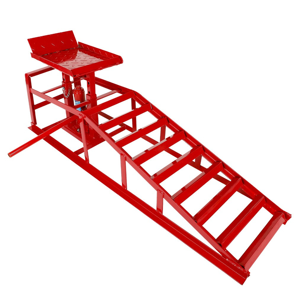 Hydraulic Vehicle Ramps 11,000 lb 5T Low Profile Heavy Duty Lift Service Ramps for Truck Trailer Garage – Adjustable Height, 1 Pack & 2 Pack, Red & Black