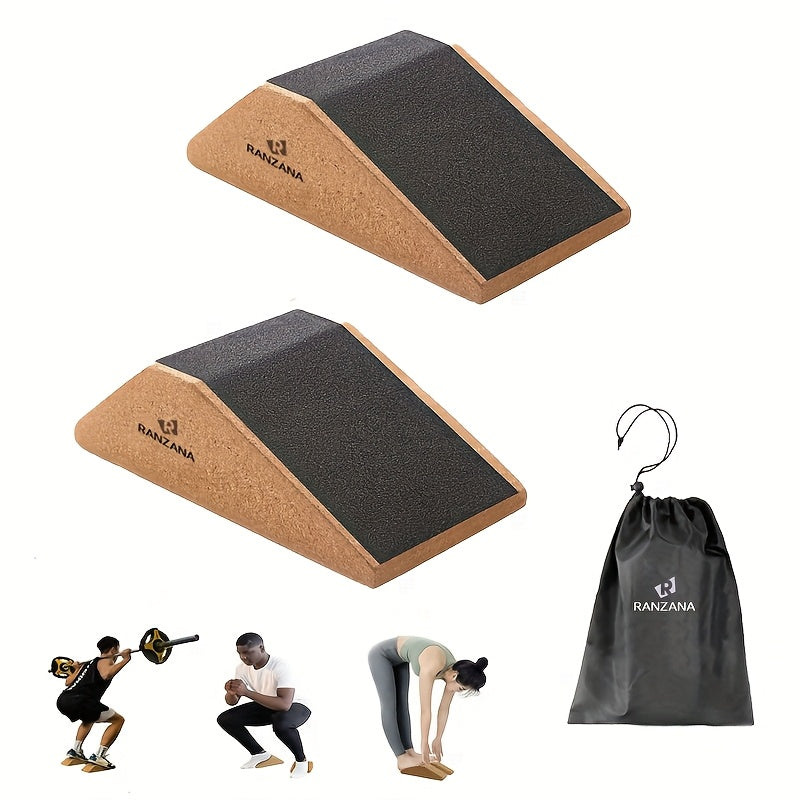 Cork Squat Wedge Blocks 2-Pack – Anti-Slip Pads, 1400 lbs Capacity, Calf Raiser & Yoga Ramp for Weightlifting, Squats & Stretch Training with Portable Bag