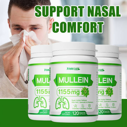 Mullein Lung Cleanse Capsules with NAC 45000mg – Mucus Removal, Dry Cough Relief & Respiratory Support Supplement for Women & Men, Seasonal & Year-Round Immune Health