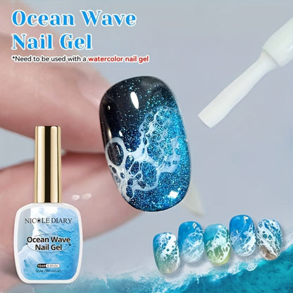 Watercolor Marble Ocean Wave Nail Art Gel Polish Set NICOLE DIARY 2pcs 15ml Each - UV LED Cured Long Lasting Glossy Ink Effect DIY Home Manicure No Resin Remover Needed Nail Gel Kit for Women