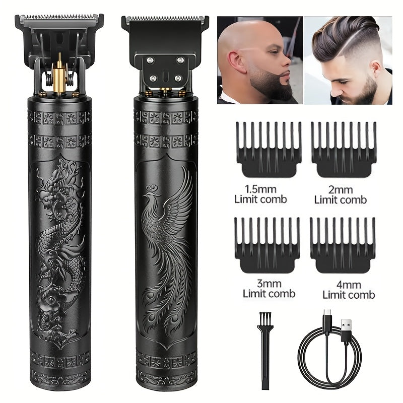 Adjustable Alloy Blade Hair Clipper Set for Men — USB Rechargeable Cordless Trimmer for Home, Salon & Travel, Gift Box Edition for Husband Boyfriend Father, Rose Red Golden Classic Styles