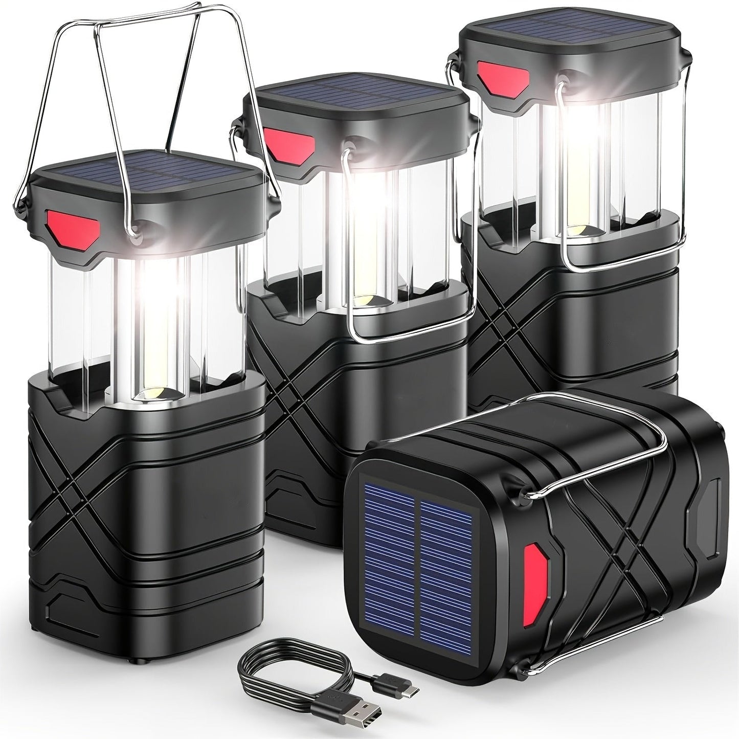 IPX5 Waterproof Camping Lantern 4 & 8 Pack – Rechargeable LED, 1200mAh Solar & USB, 3 Power Ways, Hurricane Flashlight Lantern for Emergency, Power Outage & Outdoor Camping