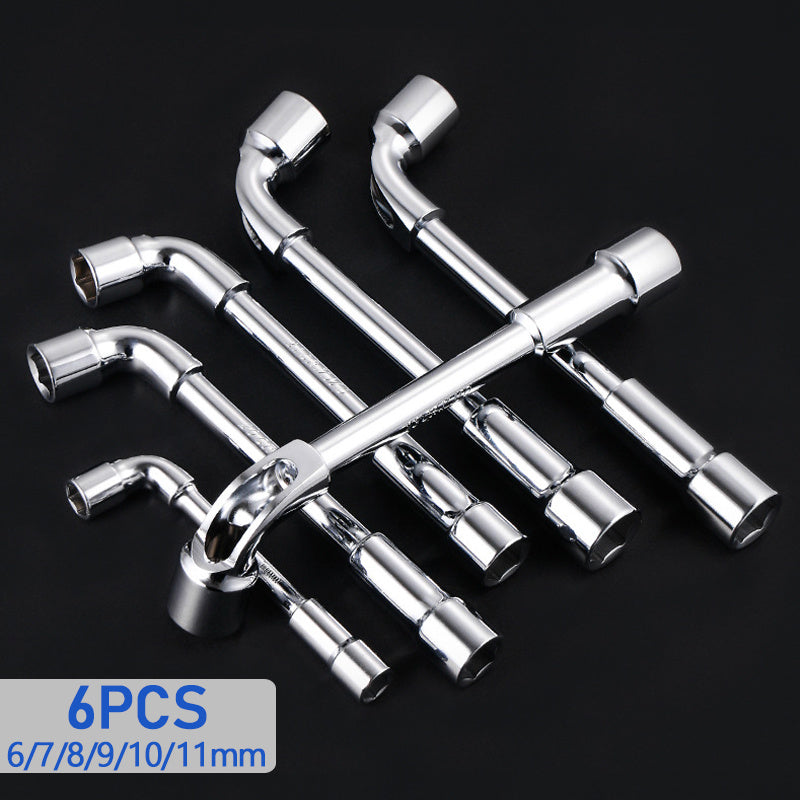 Set of 6 Hardware Tools Including a Mirror Perforated Wrench, L-Shaped Elbow Socket Wrench, And a Double-Headed Elbow Perforated Hexagon Socket Pipe Wrench
