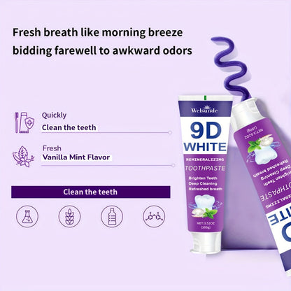 Remineralizing Toothpaste 4-Pack – 9D Purple Hypoallergenic Formula with Essential Oils, 400g Deep Cleaning Whitening Toothpaste for Sensitive Teeth, Gentle Gum Care & Fresh Breath, Daily Home & Travel Oral Hygiene