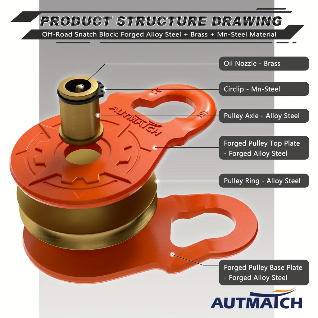 AUTMATCH 18 Ton Heavy-Duty Winch Snatch Block - 79,366 lbs Break Strength Forged Steel Pulley System, Galvanized & Powder Coated Off-Road Recovery Block for Truck, UTV, ATV, 4WD - Steel/Synthetic Cable Compatible (Multi-Color Options)