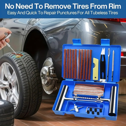 Tire Repair Tool Kit 47 / 58 / 104 / 116-Piece for Cars Motorcycles Trucks Tractors Trailers, Heavy-Duty Tubeless Tire Plug Patch Kit with Storage Bag & Gloves, No Battery Required, Roadside Emergency