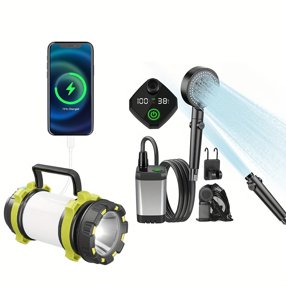 Portable Shower, Compact & Lightweight, 6000mAh Battery, 120 Min Runtime, 6 Shower Modes, Smart Digital Display, 3-in-1 Hook Design, For Camping, Hiking, Pet Cleaning, Car Washing, Beach Use, Outdoor Travel Essential