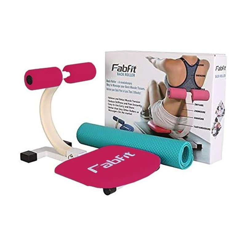 Ab Crunch Trainer Machine with Back Massager Roller Dual Resistance Sit-Up Assistant Lower Back Support Includes Yoga Mat Workout Guide Home Gym Fitness Gift