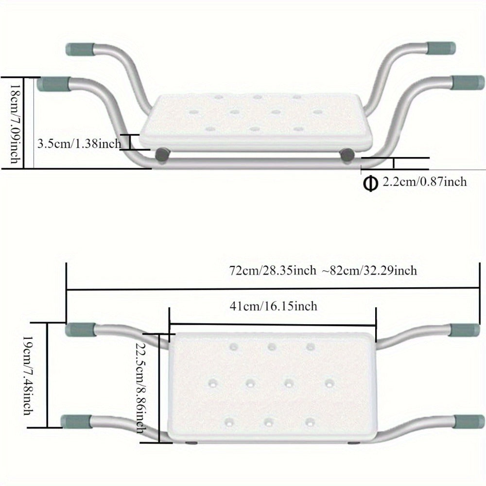 Bath Seat Adjustable Aluminum Shower Chair – Suspended Bathtub Stool with Anti-Slip Handles, 300 lbs Capacity | Lightweight Retractable Bath Board for Elderly, Disabled & Injured, 3 Length Settings