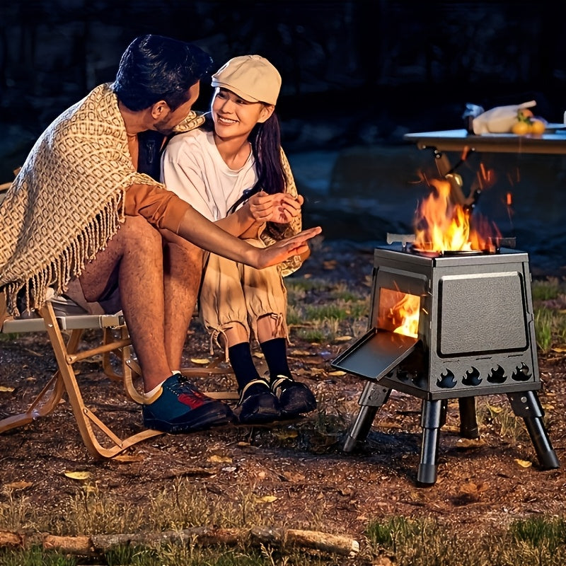 Wood Burning Campfire Stove – Heavy Duty Outdoor Camp Stove with Sturdy Legs & Air Vents for Hiking Backpacking Picnic BBQ Travel