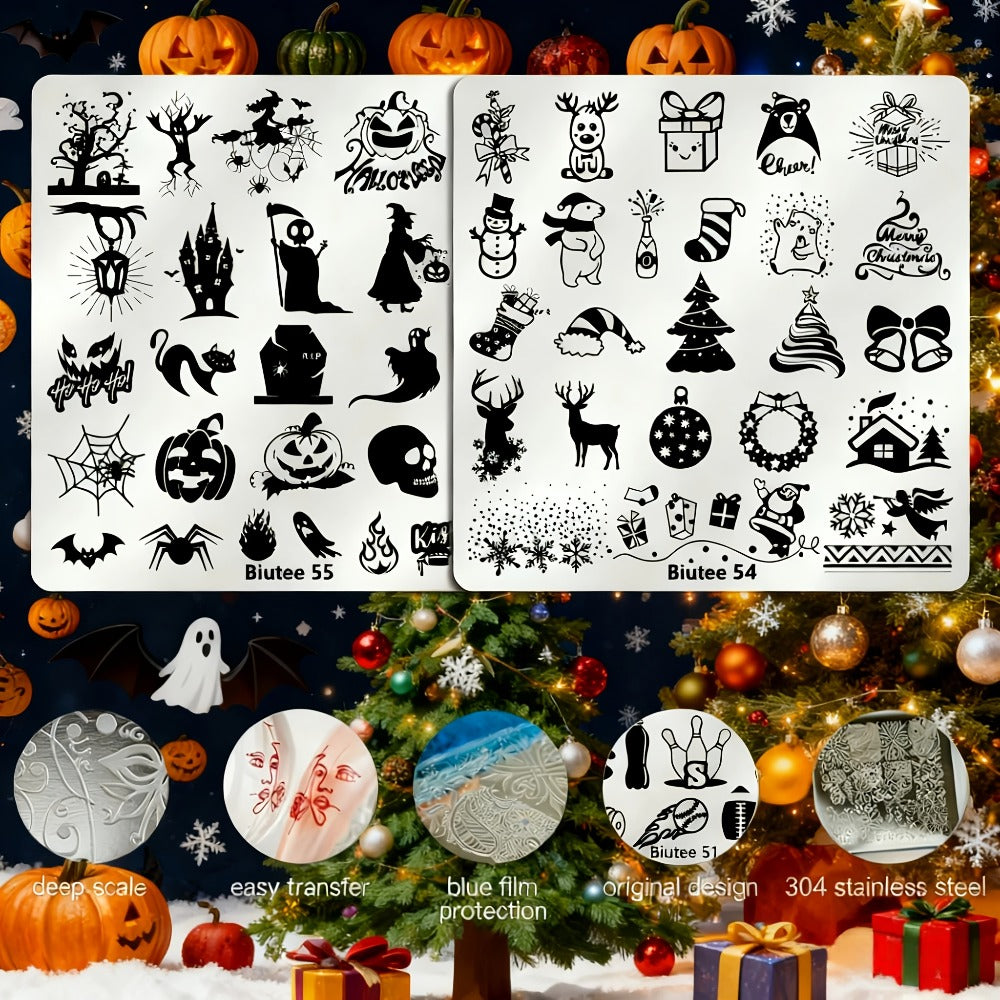 Nail Stamping Plates Set with Stamper & Scraper - Stainless Steel Nail Art Stamp Kit for Beginners & Pros, 14/15/26pcs Holiday Manicure Design Bundle, Christmas Birthday Gift