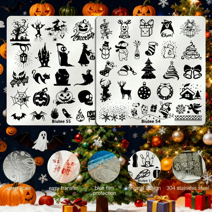 Nail Stamping Plates Set with Stamper & Scraper - Stainless Steel Nail Art Stamp Kit for Beginners & Pros, 14/15/26pcs Holiday Manicure Design Bundle, Christmas Birthday Gift