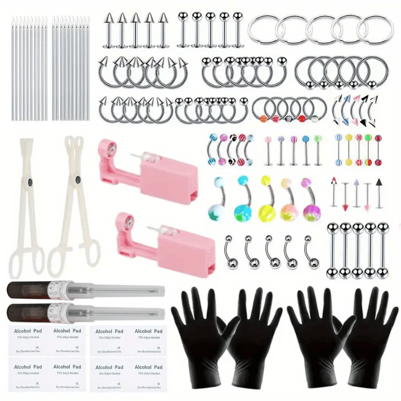 Body Piercing Jewelry Set 116pcs Stainless Steel – 14G 16G Mix BCR CBR Labret Lip Rings, Cartilage Daith Earrings, Nose Septum & Belly Studs