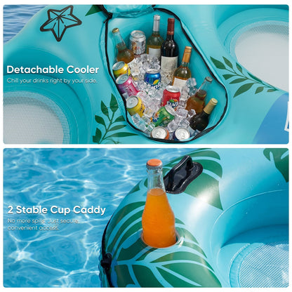 Double Inflatable Pool Float Bed with Detachable Cooler 2 Cup Holders Heavy Duty Adult Lounge Chair for Swimming Pool River Drifting Lake