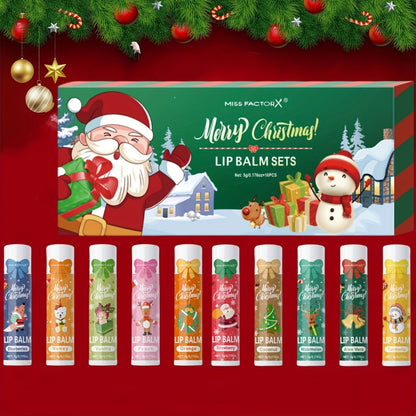 Moisturizing Lip Balm Set 10-Pack with Vitamin E — MISS FACTORX Natural Look Lipstick Collection for Women, Hydrating & Nourishing, All Skin Types, Christmas Holiday & Valentine's Day Gift