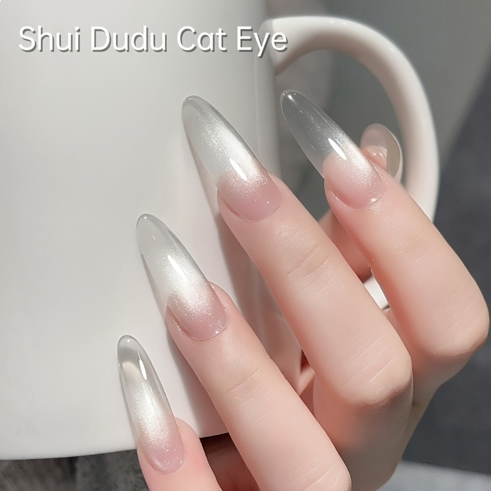 Holographic Cat Eye Gel Polish Set 2pcs Iridescent Magnetic – Reflective Water Dudu & Ice Crystal Shades, Soak-Off LED/UV Curable 0.51oz, Salon & Home Nail Art Gift for Women