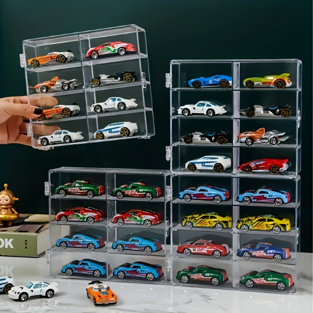 Hot Wheels Display Case 1:64 Scale Acrylic 2-Pack – Multi-Compartment Diecast Car Showcase Cabinet, Transparent Dust-Proof Storage with Safety Cover, Car Collector Gift for Boys & Adults