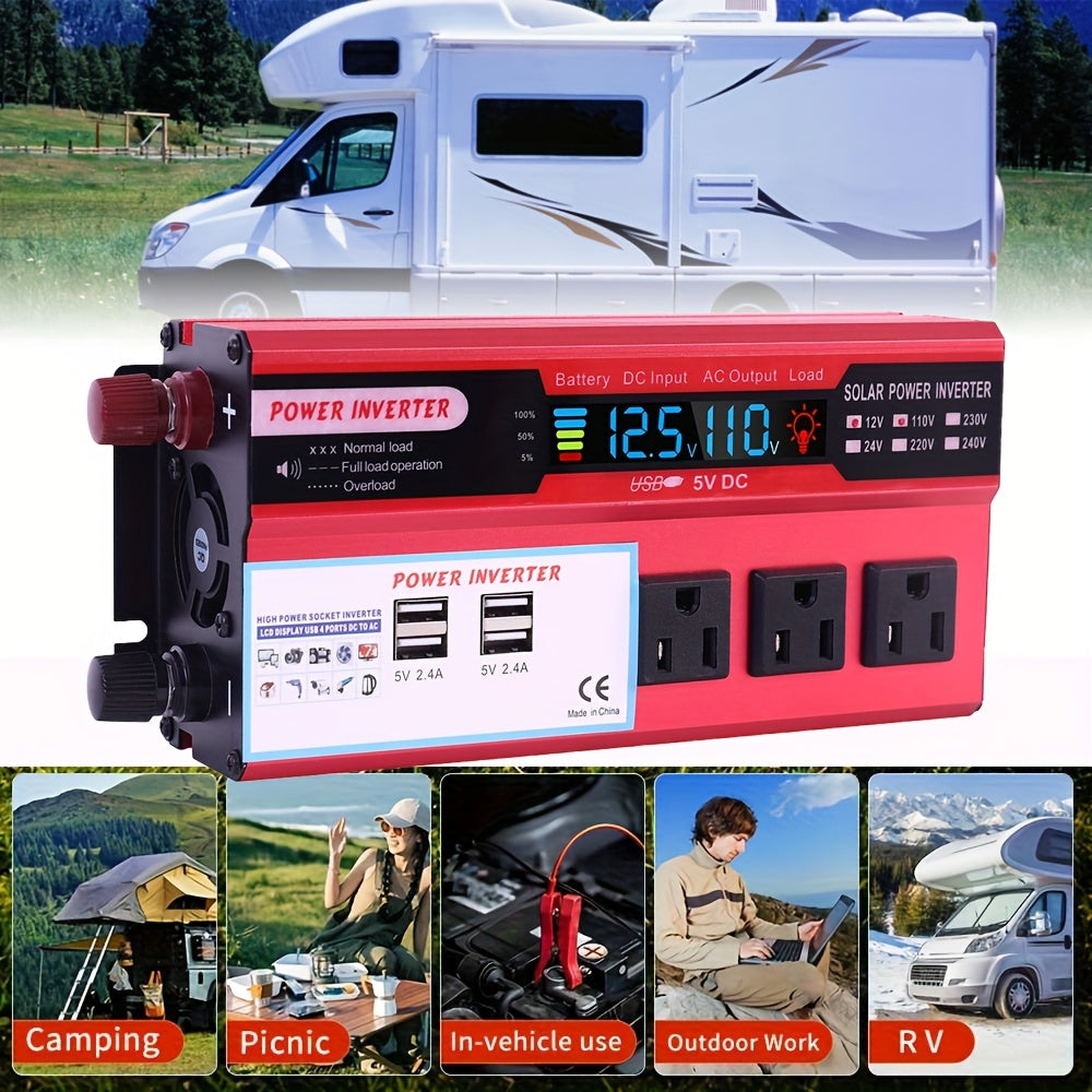 5200W Peak Power Inverter, Car Pure Sine Wave Inverter DC 12V to AC 110V, with LCD Digital Display And 4 USB Ports, 3 US Sockets, Fast Charging for Rvs Boats Car Trucks And Outdoor, Without Battery