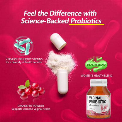 Probiotics for Women 60 Billion CFU 30 Capsules for pH Balance, Yeast Balance, Vaginal Flora & Feminine Health with Cranberry Extract, Vegan-Friendly Daily Supplement