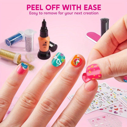 Kids Nail Art Kit for Girls – Non-Toxic Nail Polish Set with Glitter Stickers & Sequins 220+ Designs – Complete Children Nail Studio Creative Gift for Ages 7+ Birthday Christmas Sleepover Spa Party