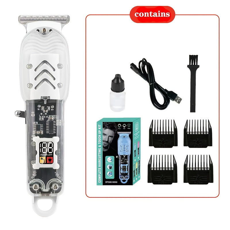 Rechargeable Electric Hair Clipper with LED Display & Transparent Shell — Professional Cordless Trimmer for Men & Women, Portable Home & Salon Haircut Kit, Multiple Colors Available
