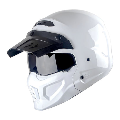 Convertible Motorcycle Helmet Full Face & Open Face 2-in-1 – Detachable Visor, Face Mask & Smoked Shield, Aerodynamic Thermoplastic Shell, Classic Style, Adult S/M/L/XL