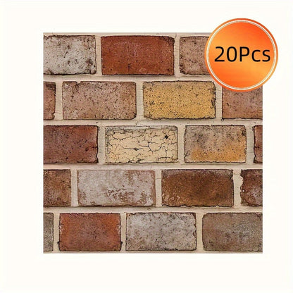 Peel and Stick Tile Stickers 20pcs Vintage Brick Pattern Self-Adhesive Waterproof Wall Tiles for Kitchen Bathroom Toilet – Removable Oil-Proof Backsplash Wall Art Decor