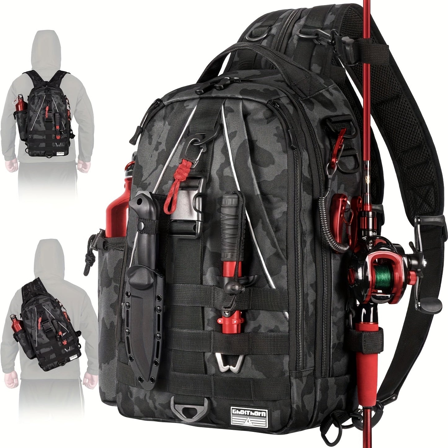 Waterproof Fishing Backpack Tackle Sling Bag – Rod Holder Daypack for Shore, Kayak & Fly Fishing | Men Women Outdoor Gear