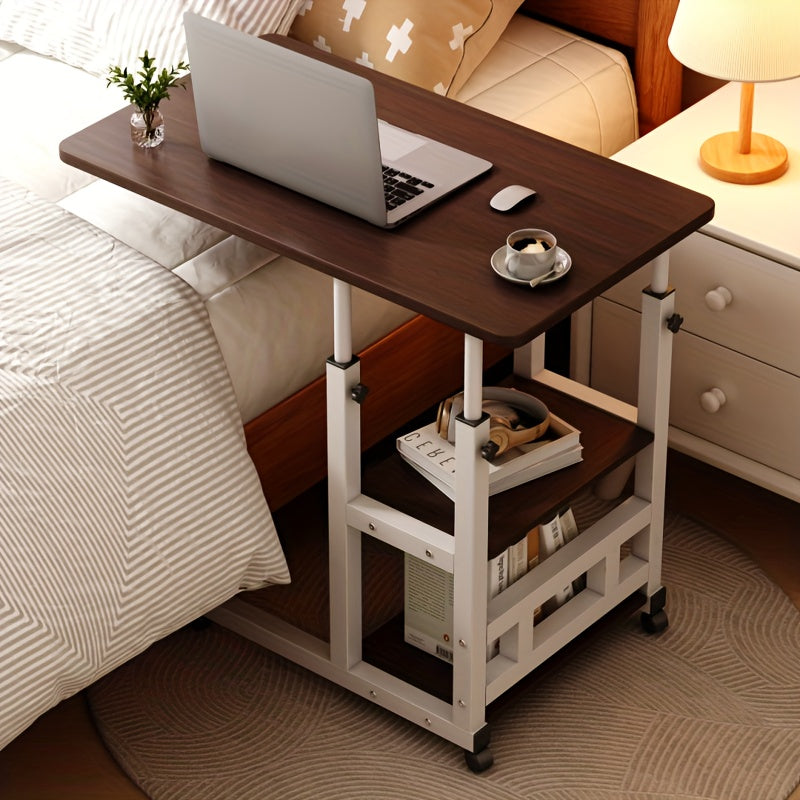 Rolling Overbed Table with Brake Wheels – Adjustable Height Bedside Nursing Dining Table for Elderly & Patients | Lockable Caster Wheels, Over-Bed Card Tray Design, 4 Colors, Practical Gift