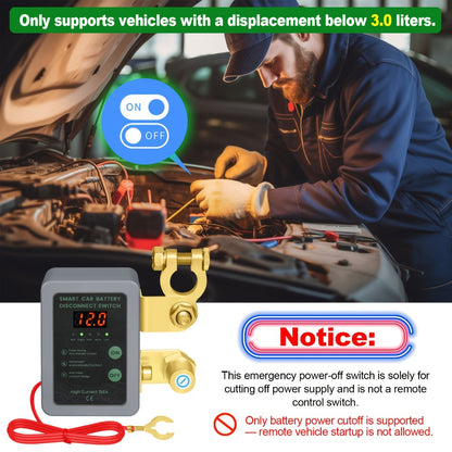 Car Battery Auto Power Off Switch with LED Voltage Display - 12V/24V Anti-Drain Protection, Low Voltage Alarm, 240A Remote Control Battery Disconnect