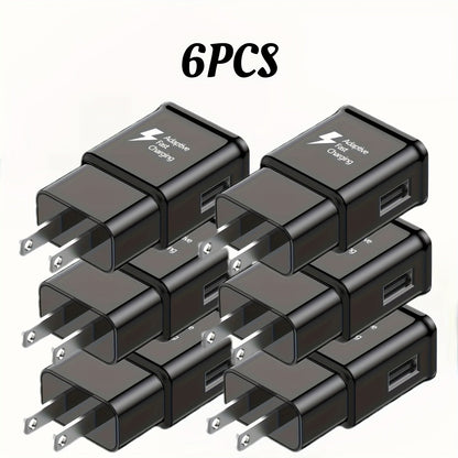 USB Wall Charger Compatible with Samsung Galaxy S25 S24 S23 S22 S21 S20 S10 S9 S8 S7 Note 10 - Adaptive 5V 2A Fast Charging, Bulk Pack 5pcs & 6pcs with Cables, White & Black Options