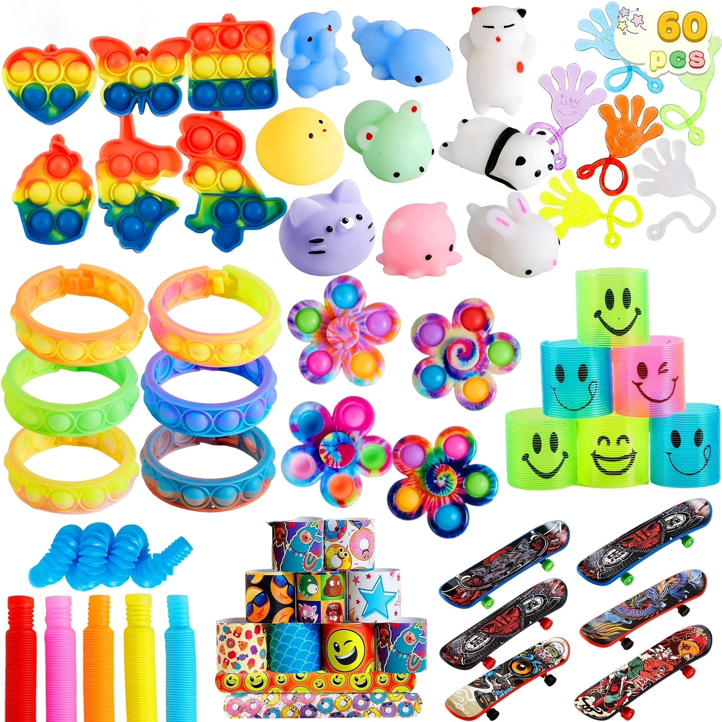 Party Favors Toys 60 Pack – 9 Styles Bulk Fidget Toy Set for Kids, Goodie Bag Fillers, Birthday Party Prizes, Pinata Stuffers, Classroom Rewards for Boys & Girls