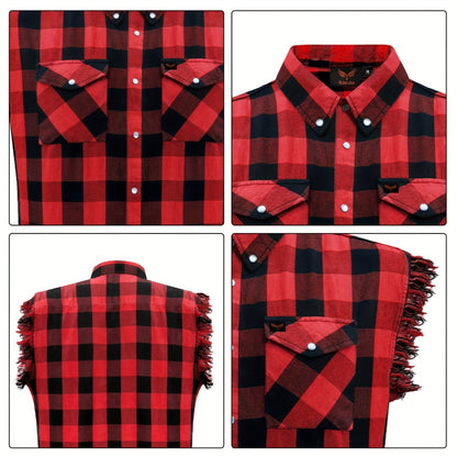 Men's Plaid Sleeveless Shirt with Fringe Hem, Checkered Cotton Button-Up Vest Top, Crew Neck Regular Fit for Streetwear Beach Vacation, Sizes M-XXXXL, Multi-Color