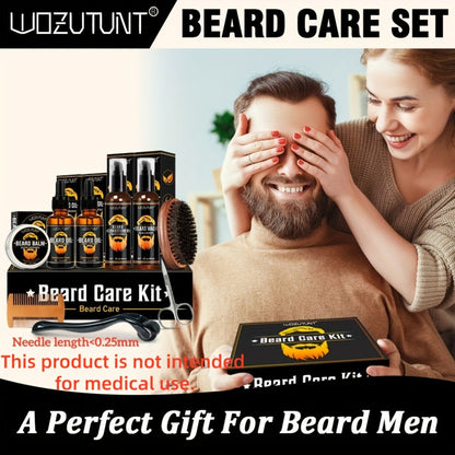 Beard Oil & Balm Grooming Kit for Men — 9-Piece Complete Beard Care Set with Conditioner Wash Brush Comb Clippers Travel Pouch, Beard Pen Option, Birthday Father's Day Gift
