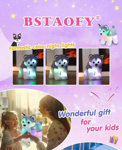 Musical Glowing Husky Puppy Plush Toy 12 Inch – Soft Dog Stuffed Animal with Light-Up Night Light & Lullaby Music, Cozy Bedtime Gift for Toddlers Kids Boys Girls Birthday Valentine Christmas