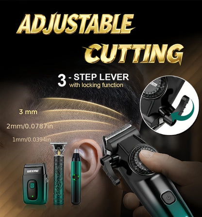 Hair Cutting Set 4pcs Professional - Electric Hair Clipper, Electric Shaver, T-Blade Trimmer & Nose Hair Trimmer, Gradient Green Gift Box, Precise Grooming Kit for Home Use & Gift