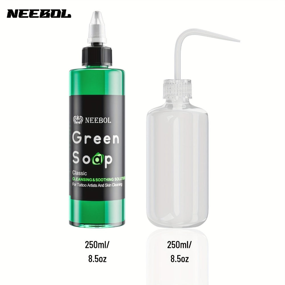 Tattoo Green Soap Concentrated Cleaning Solution 8.5oz with Squeeze Bottle Skin Prep Before During & After Tattooing Moisturizing Balm Lint-Free Wipes for Artists & PMU