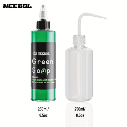 Tattoo Green Soap Concentrated Cleaning Solution 8.5oz with Squeeze Bottle Skin Prep Before During & After Tattooing Moisturizing Balm Lint-Free Wipes for Artists & PMU