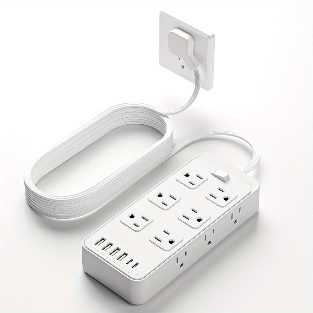 USB Extension Cord Power Strip 18-in-1 with 12 AC Outlets 6 USB Ports Surge Protector Overload Protection Switch 5FT 10FT for Home Kitchen Office Travel Accessories Black White