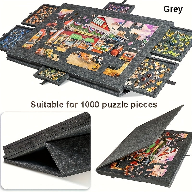 Large Puzzle Board for 1000 Piece Puzzles with 6-Drawer Sorting System – Foldable Jigsaw Table with Built-In Stand, Protective Cover & Tile Storage, Portable Puzzle Workstation for Adults (Gray / Light Gray)