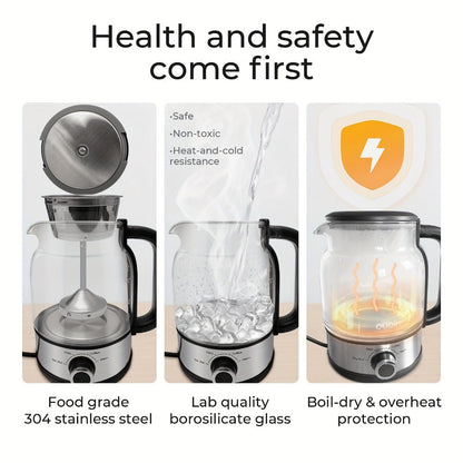 Drip Coffee Maker Electric Kettle 600W 40.58oz BPA-Free Glass Stainless Steel Spray Brew Keep Warm Boil-Dry Protection for Coffee Tea Perfect Gift